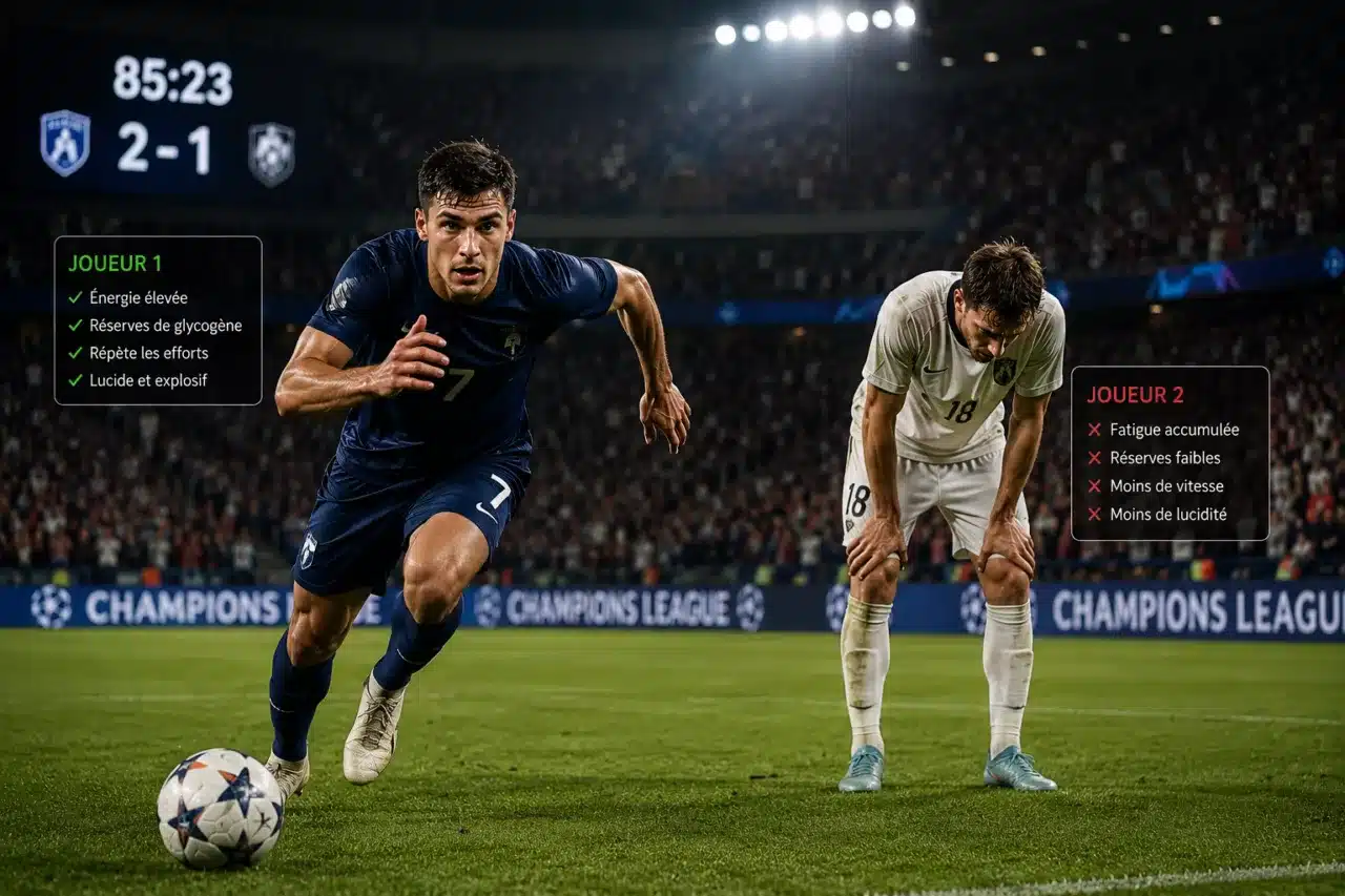Différence de fraîcheur physique entre deux footballeurs en fin de rencontre