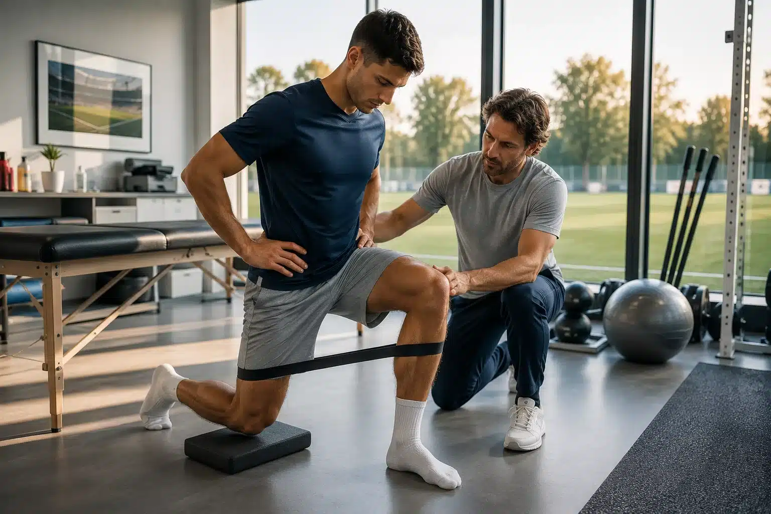 rééducation du tendon rotulien chez un footballeur