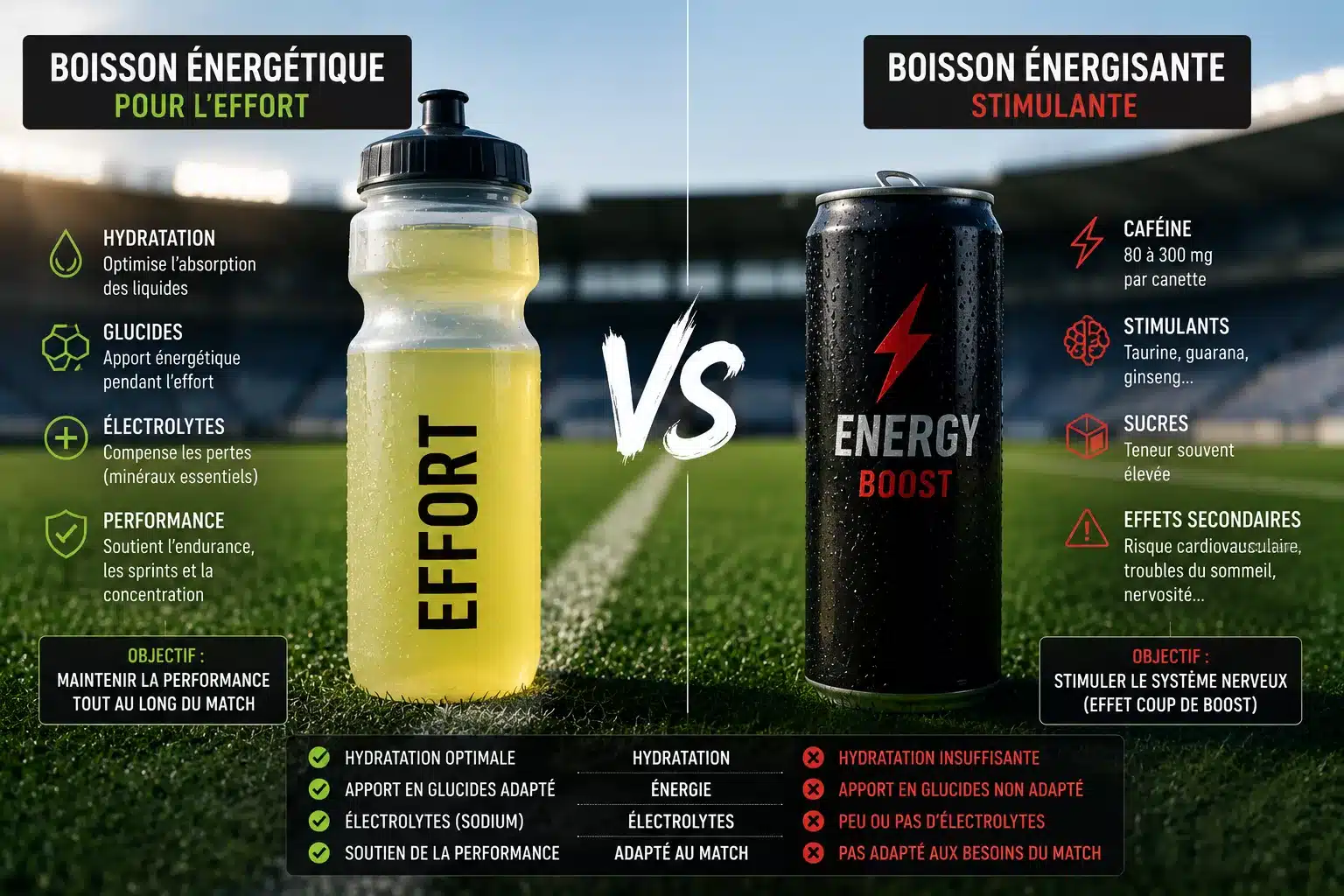 Comparaison entre une boisson énergétique et une boisson énergisante.