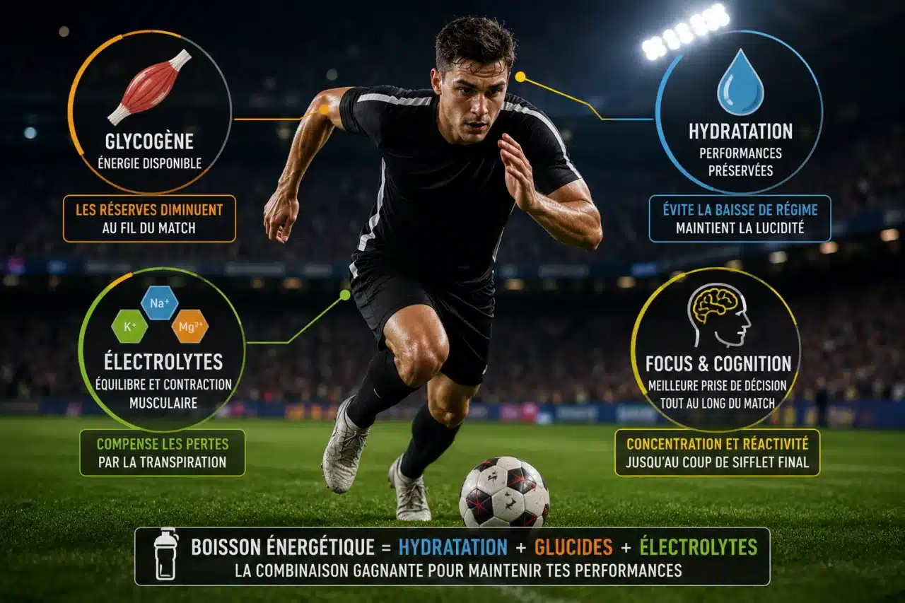 Hydratation et énergie pendant un sprint en football.