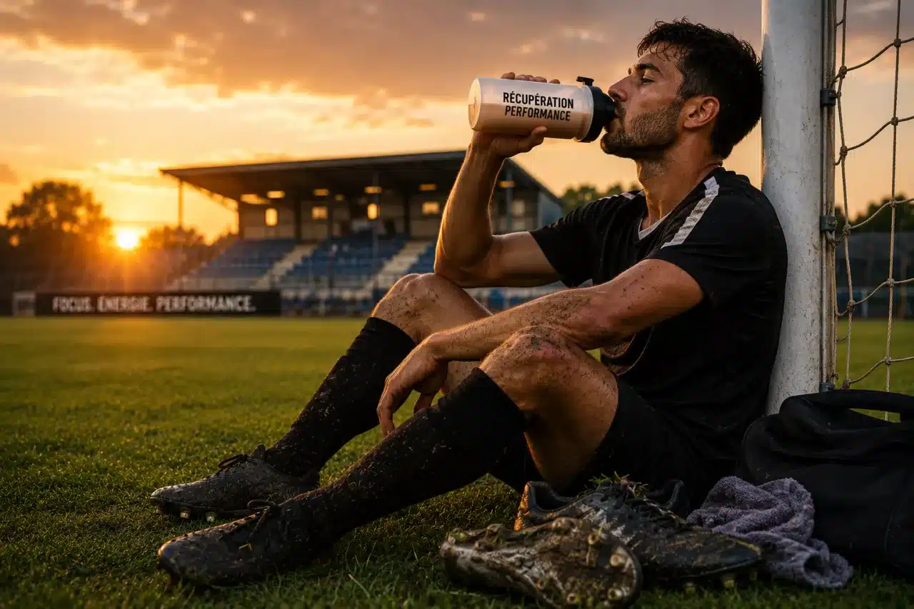 Hydratation et récupération après un match de football.