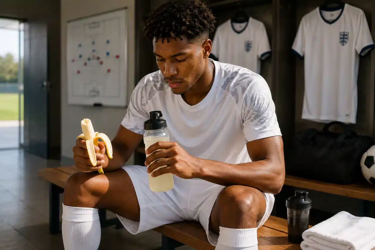 Collation d'un footballeur juste avant un match pour maintenir son énergie