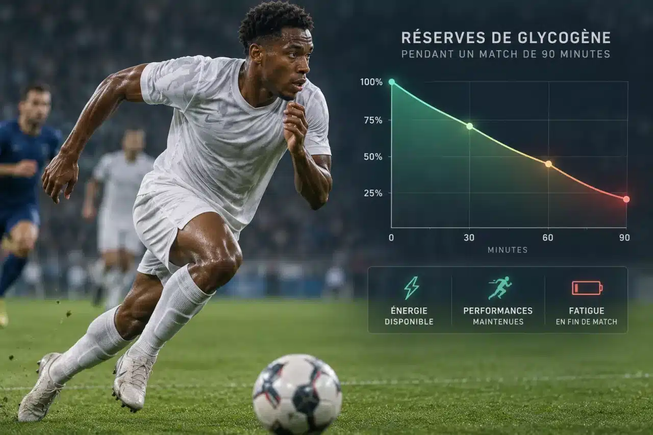 Glucides et réserves d'énergie d'un footballeur pendant un match de 90 minutes
