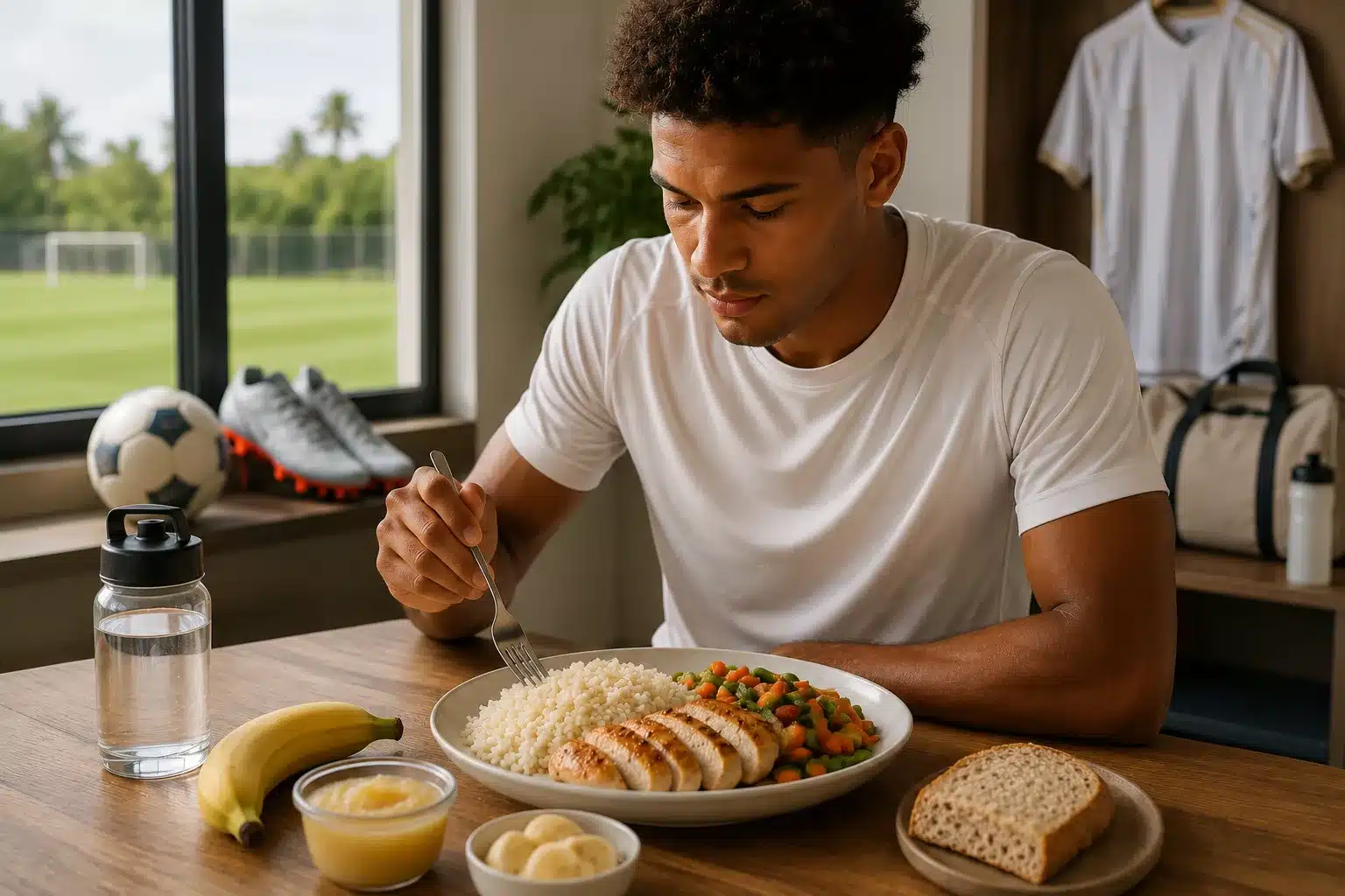 Repas avant un match de football riche en glucides pour faire le plein d'énergie